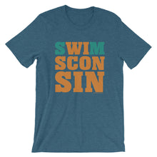 Swimsconsin bright teal/orange Unisex short sleeve t-shirt