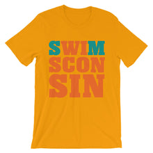 Swimsconsin bright teal/orange Unisex short sleeve t-shirt