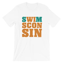 Swimsconsin bright teal/orange Unisex short sleeve t-shirt